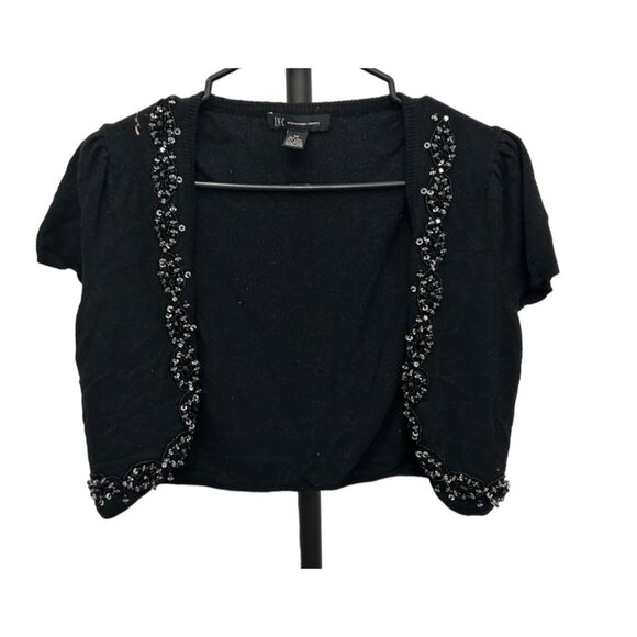 INC Beaded Black Shrug Cardigan Short Sleeve Silk Blend Sz Medium - Picture 1 of 8